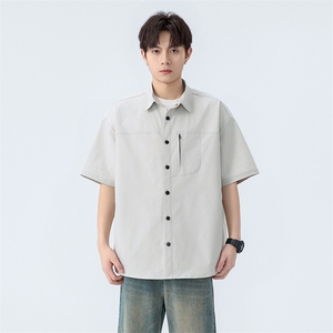 夏季纯色短袖衬衣男宽松落肩质感半袖衬衫A157B-CS4217-特P45图片