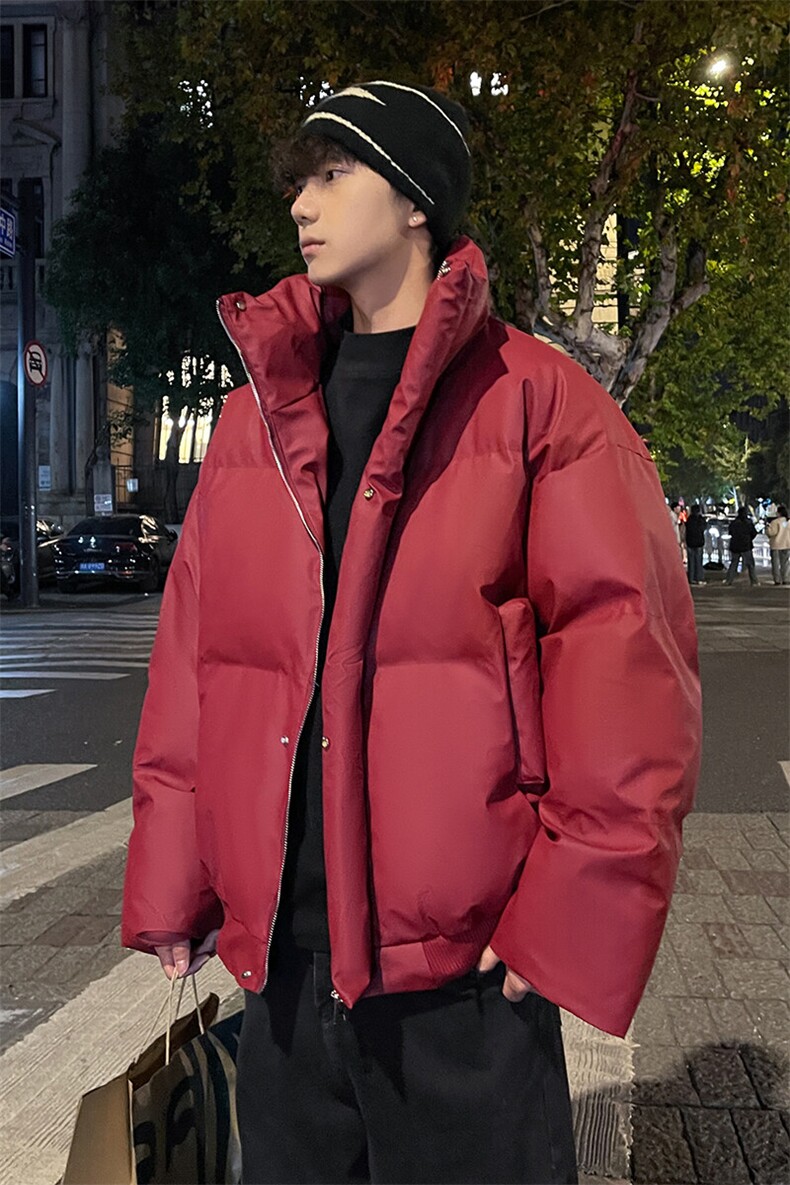 冬季外景重磅酒红色面包服男潮宽松保暖棉衣立领外套MF11883/P120,男装棉衣,电商B316
