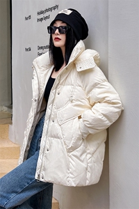2023冬季新款肌理感90白鸭绒羽绒服女设计感小众时尚连帽加厚外套图片