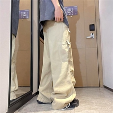 美式机能复古拖地工装裤男女夏季薄款潮流嘻哈阔腿束脚垂坠感，男装休闲裤，星座716-4