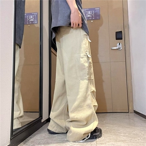 美式机能复古拖地工装裤男女夏季薄款潮流嘻哈阔腿束脚垂坠感图片