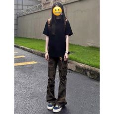 网图美式迷彩工装牛仔裤男高街vibe情侣微喇裤子-A2156P45无差价，男装牛仔裤，电商B241