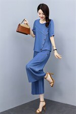 小个子天丝阔腿裤套装女2025年夏季新款气质显瘦休闲牛仔两件套潮，女装套装/套裙，魅影