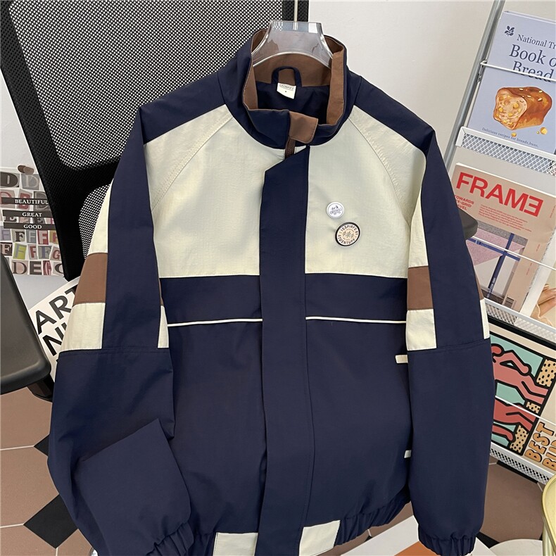 港风秋款男立领夹克衫立领吊牌撞色宽松休闲冲锋衣外套JK0087P82,男装夹克,星座1013-1