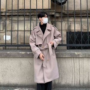 韩版潮流宽松风衣毛呢大衣男秋冬高级感呢子中长款外套 W8024-P88图片
