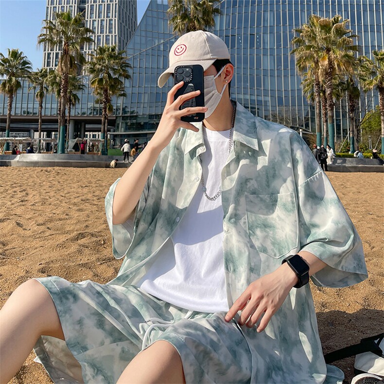 夏季海边沙滩男女同款休闲套装潮牌宽松大码XZ102B-1-TZ012P55,男装休闲套装,星座102B-1