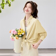 2026春夏新款蓝衬衫女学院风宽松慵懒风叠穿衬衣通勤百搭清新减龄，女装衬衫，艾米