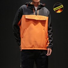 703-W177日系秋冬套头拉链加绒印花拼色冲锋衣夹克卫衣，男装卫衣，星座703
