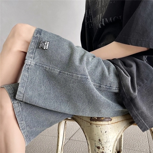 现货美式字母贴标星空纹牛仔短裤五分裤男女 XZ502-DK97-P45控59图片