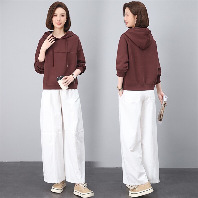 2025秋装新款简约时尚休闲连帽卫衣两件套，女装套装/套裙，阿丹