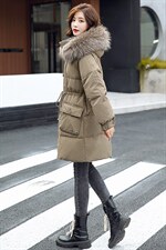 2023新款90绒白鸭绒貉子毛中长款韩版休闲羽绒服，女装羽绒服，海爱依仁
