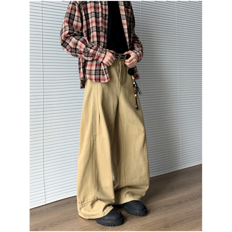 简约复古弯刀裤男宽松廓形直筒百搭工装长裤NK0562-P55,男装工装外套,星座308B-2