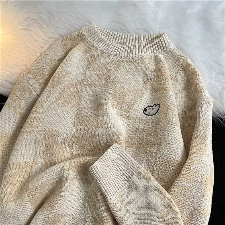 格子毛衣男女秋冬复古奶系软糯显白休闲百搭情侣针织衫M553-P45,男装针织衫/毛衣,星座1008