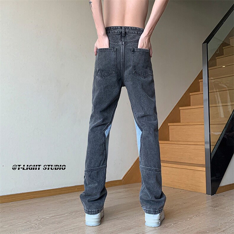 B221 美式ins高街暗黑小众拼接修身小脚牛仔裤 LK23038-P65 控88图片