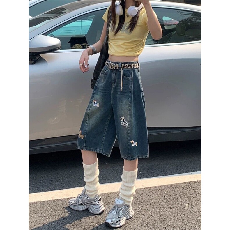 AK2255-P50美式刺绣牛仔七分裤2026新款夏季高腰直筒短裤,男装牛仔裤,星座617A-2