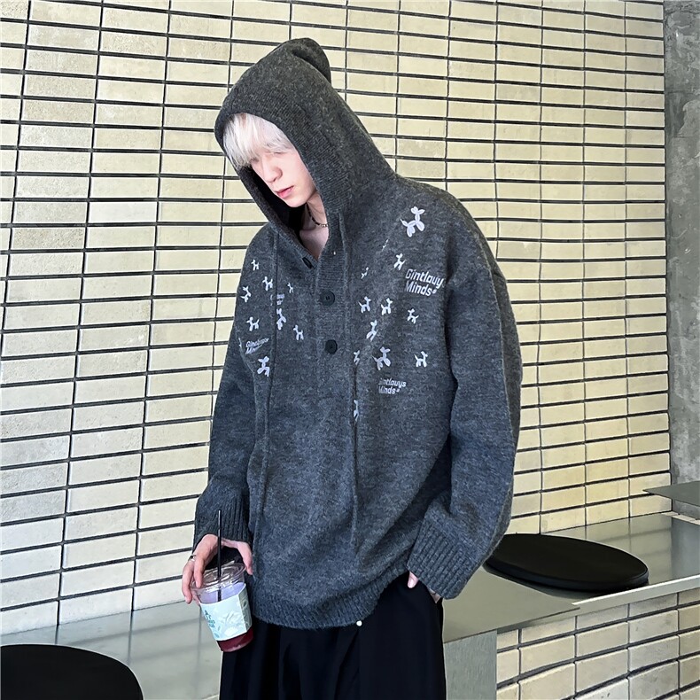 秋冬男士毛衣宽松连帽套头小狗绣花毛衣针织衫高级感外套2209-P68,男装针织衫/毛衣,电商C307