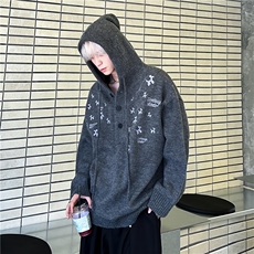 秋冬男士毛衣宽松连帽套头小狗绣花毛衣针织衫高级感外套2209-P68，男装针织衫/毛衣，电商C307