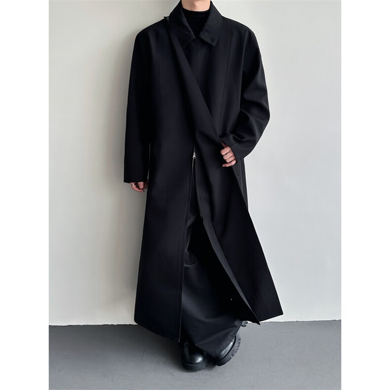 26春夏斜门襟男士设计感长款老钱风暗黑风衣外套mj1106-p168，男装风衣，电商B288