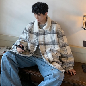 毛呢羊羔绒外套秋冬格子加绒加厚棉服美式高街外套A170-M809-P128图片