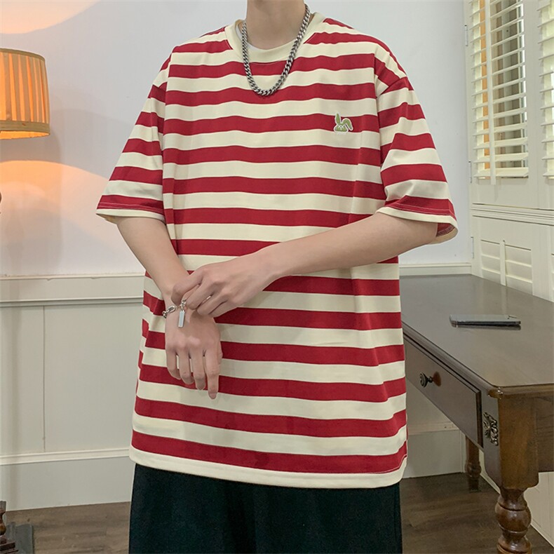 2023条纹短袖t恤夏季圆领纯棉宽松半袖上衣男装618A-301-P40，男装T恤，星座914-4