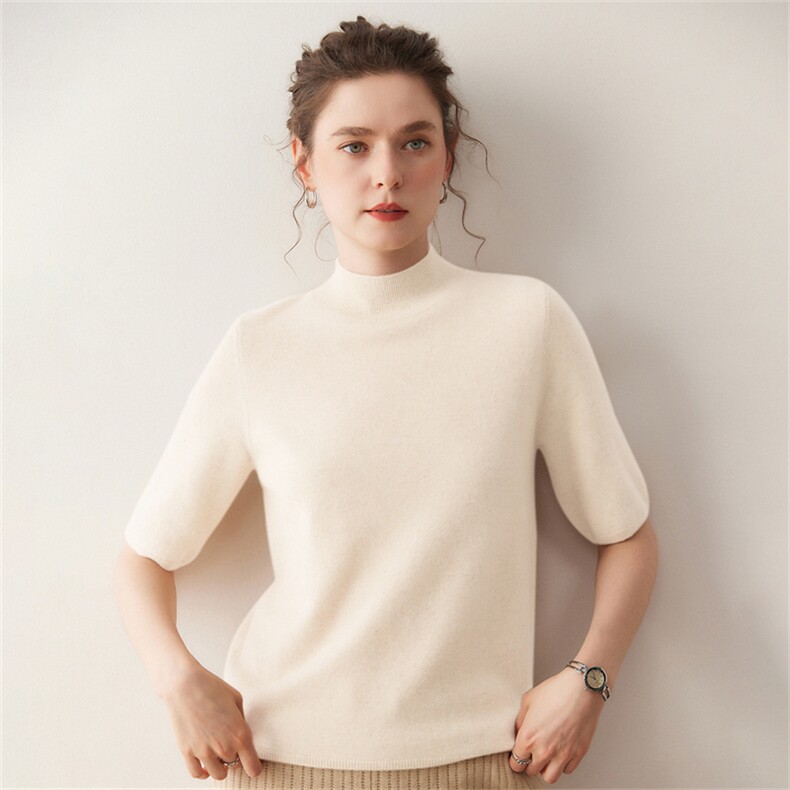 2025年秋季12针半高短袖舒适时尚百搭，女装T恤，溪贝羊绒
