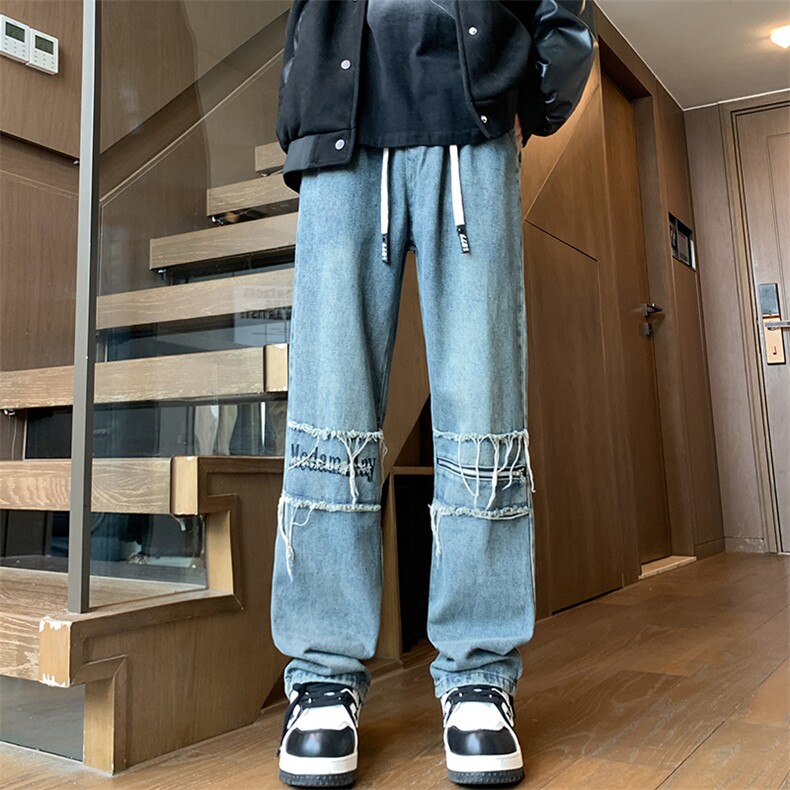 秋冬美式复古水洗印花加拉链高街微喇牛仔裤A158-NZK080-P48,男装牛仔裤,电商A158