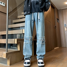 秋冬美式复古水洗印花加拉链高街微喇牛仔裤A158-NZK080-P48，男装牛仔裤，电商A158