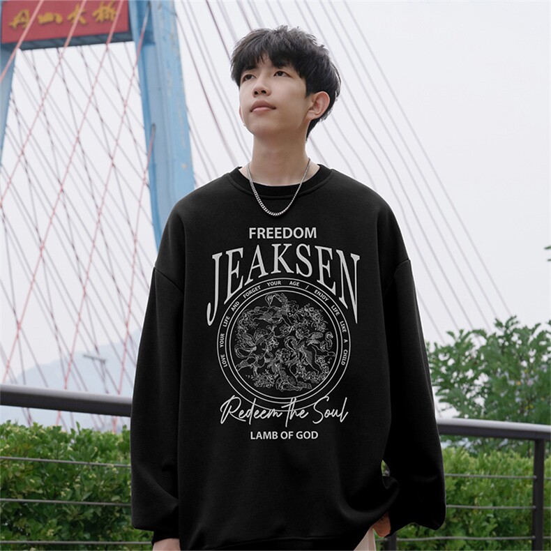 抖音品质秋季新款美式高街印花仿棉圆领卫衣wycm272-特批28控49,男装卫衣,星座605(原A050)