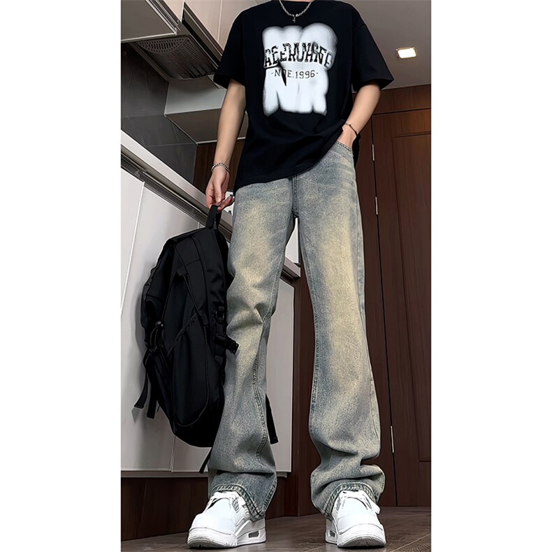 B221美式ins高街暗黑小众修身微喇牛仔裤LK24168-P60控78,男装牛仔裤,电商B221