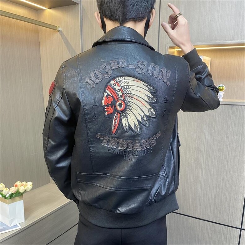 JK051-P110控138秋冬季刺绣翻领皮衣外套男士美式潮流机车服夹克,男装夹克,电商D310B-1