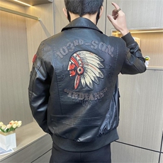 JK051-P110控138秋冬季刺绣翻领皮衣外套男士美式潮流机车服夹克，男装夹克，电商D310B-1