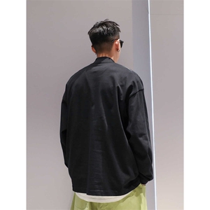 1506/Q53170/P45美式复古中高领刺绣长袖T恤男春秋设计感打底衫图片
