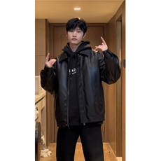 美式复古高街PU皮衣外男生套级感痞帅秋冬cleanfit夹克WLP808-P65，男装夹克，星座1008