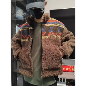 高品 费尔岛撞色提花保暖摇粒绒立领羊羔绒外套男女 A1212-P105图片