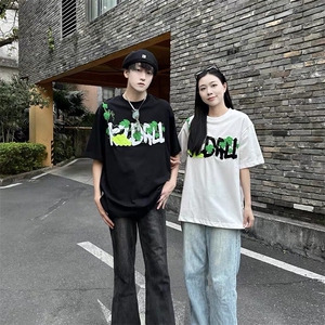 重磅美式植绒纯棉短袖绣花t恤男夏季新款万针刺绣上衣Q2684-特P40图片