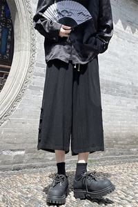 8XL-M新中式亚麻裤男七分裤阔腿裤垂感休闲短裤风棉麻K966P45图片