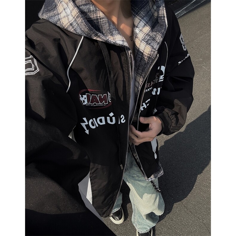 档口图 春秋款假两件夹克格子内衬棒球服外套J2540-P90图片
