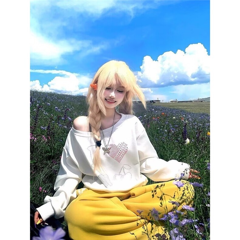 美式复古印花黄色休闲裤女夏季街头辣妹嘻哈跳舞运动宽松阔腿长裤,男装休闲裤,星座1210-1
