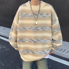 B236-P46条纹针织衫男秋冬美式潮牌oversize学院风软糯百搭毛衣，男装针织衫/毛衣，星座512-6
