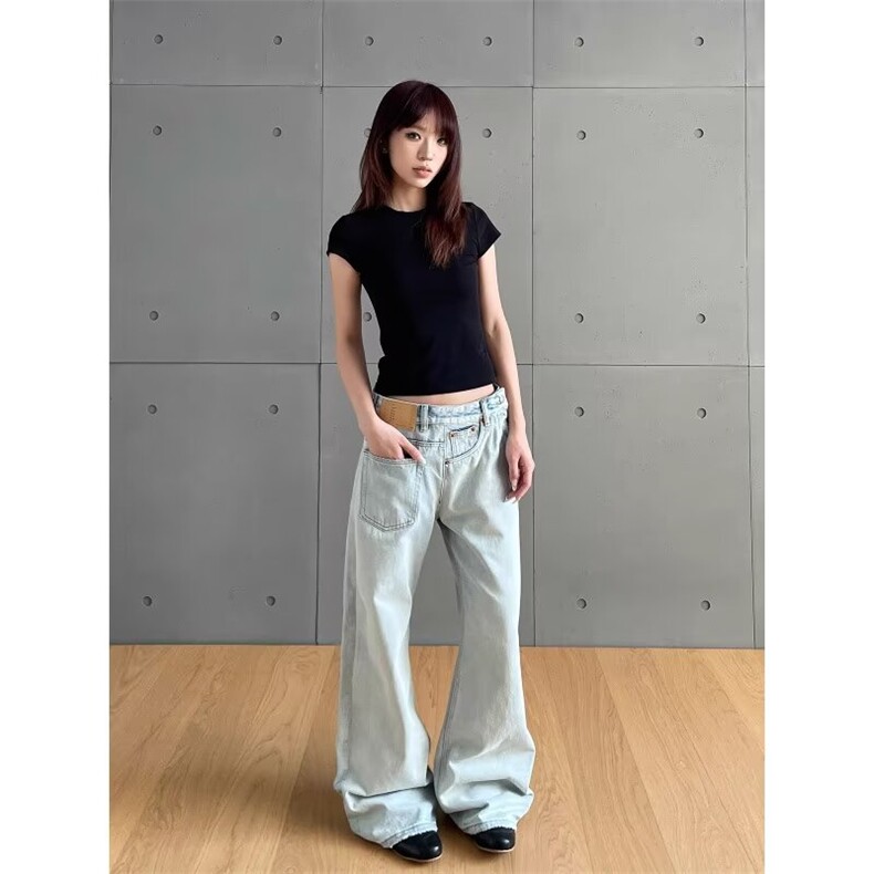 2025美式反穿错位牛仔裤男女夏秋新款宽松阔腿拖地裤RK3048-P45,男装牛仔裤,星座412-1