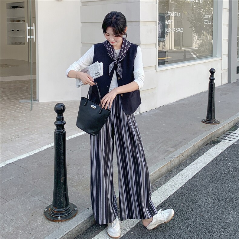 气质马甲条纹阔腿裤套装女2025年秋季新款休闲显瘦洋气穿搭两件套,女装套装/套裙,2C232
