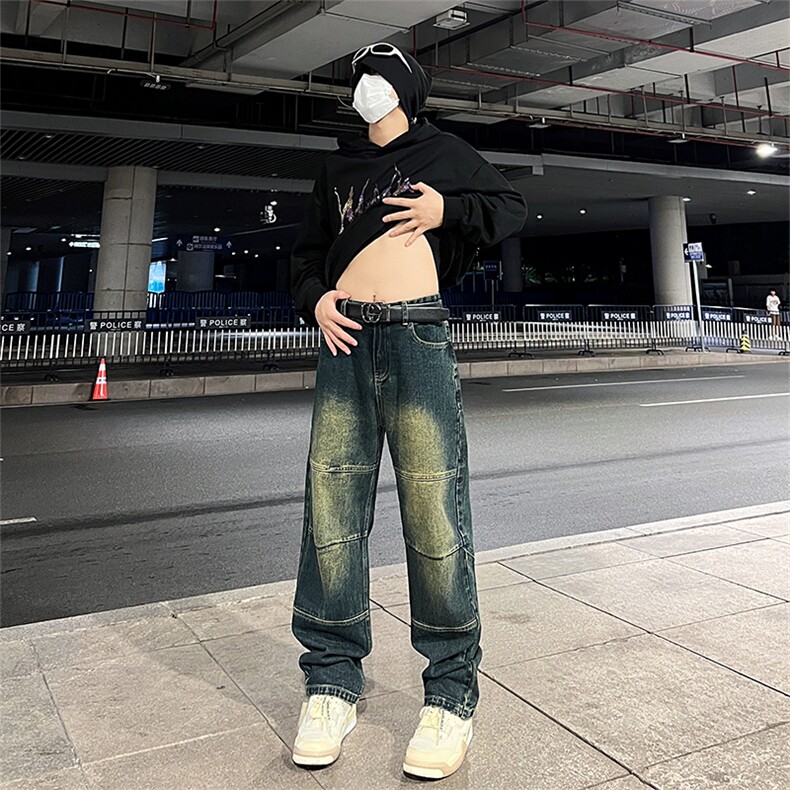 渐变色大码哈伦长裤牛仔男女可穿简约学生宽松直筒美式高街微喇叭图片