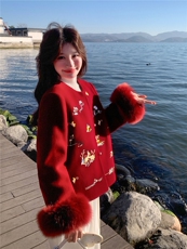 现货新款2183-P390-K596双面羊绒带袖毛狐狸毛可脱，女装双面呢大衣，韩然一族