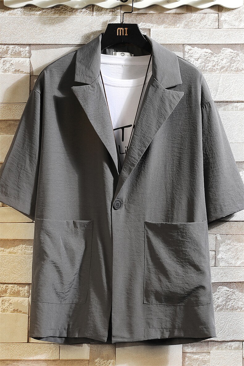 A119-P50七分袖西装男大码宽松五分袖小西服砖墙挂拍,男装西服,电商A040A