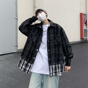 美式小香风编织拼接格子夹克男女假两件小众设计感潮流宽松外套图片