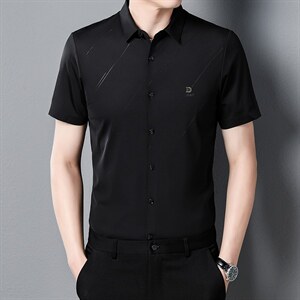 爸爸夏装短袖衬衫2023新款男士衬衣中年人上衣薄款夏季中老年男装，男装衬衫，电商B212（原钱塘6029）