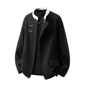 1新中式拼色毛呢西装大码M-5XL加棉大衣涤纶XF78161P118控188