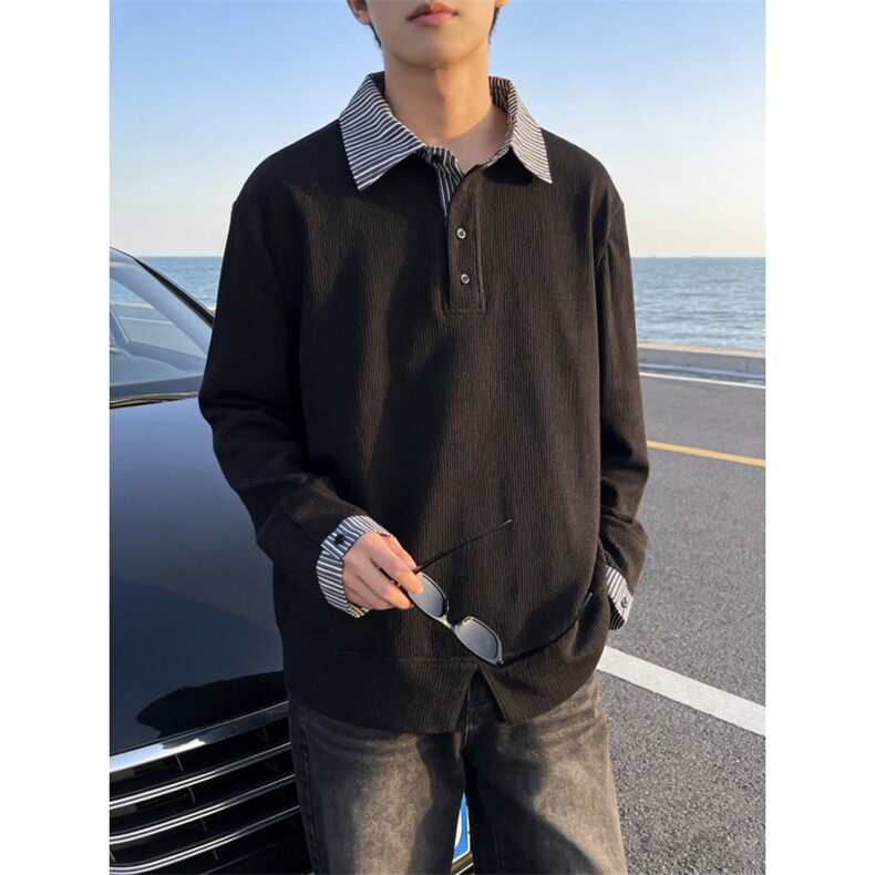现货！春季新款假两件卫衣T恤上衣EX51001-65%涤纶35%棉特批45,男装T恤,电商A061