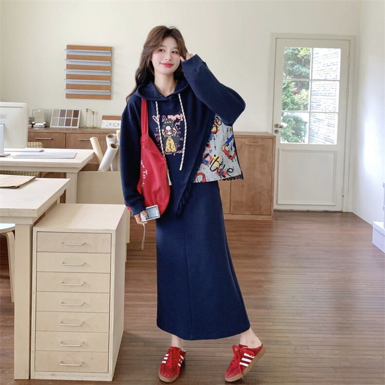 26春新款现-藏青撞色拼接流苏半身裙两件套2613-P180K288,女装套装/套裙,2B190