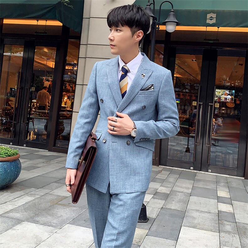 秋冬韩模双排扣西服套装男两件套韩版修身西装A470-TZ13-P225，男装西服套装，电商A207
